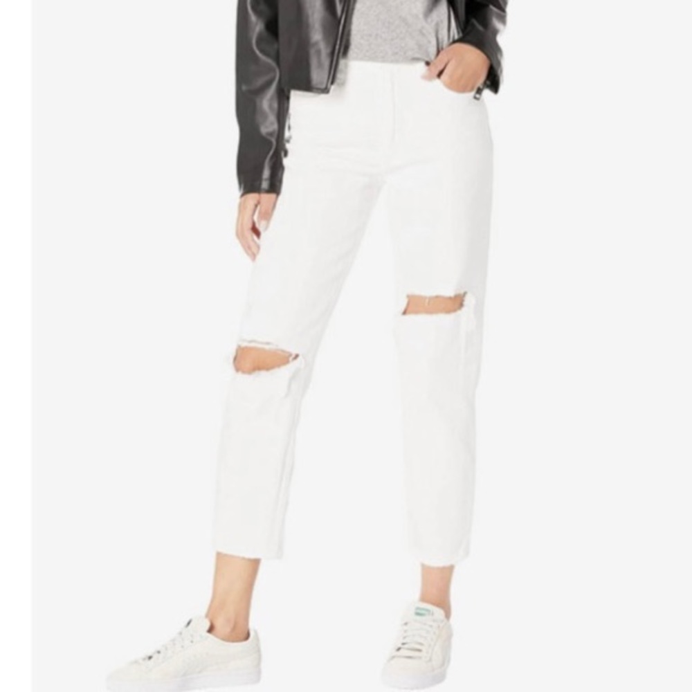 Abercrombie & Fitch White Distressed Mid-Rise Boyfriend Jean 00S